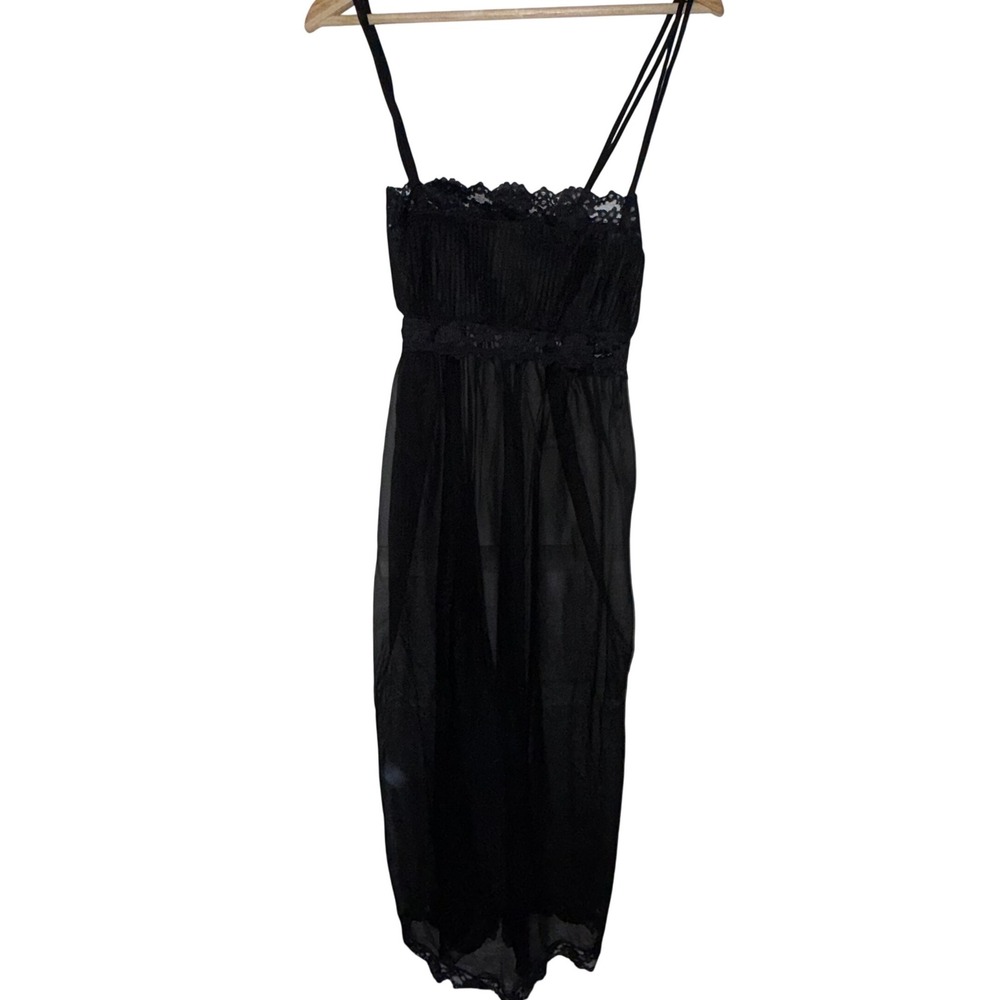 Vintage Lingerie Nightgown L Sheer Lace Maxi Whimsigoth Coquette Gothic Romantic
